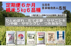 【10月受付再開予定/令和7年産新米】米 定期便 6ヶ月 食べ比べセット 5kg 志賀沢米 岩沼産 ひとめぼれ だて正夢 ササニシキ つや姫 ササシグレ つきあかり お米 白米 精米 ブランド米 5キロ ご飯 ライス 宮城県 岩沼市