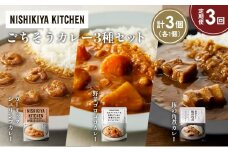 【定期便3か月】豚の角煮カレー ガーリックシュリンプカレー 野菜ゴロゴロカレー食べ比べ NISHIKIYA KITCHEN レトルト レトルト食品 非常食 備蓄 贈り物 プレゼント ギフト お中元 ニシキヤキッチン にしき ニシキ にしき食品 岩沼 [№5704-1386]