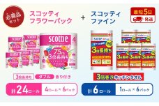 【特別寄附額/岩沼市オリジナル】キッチンペーパー 6パック入 スコッティ ファイン 1ロール 3倍 150カット トイレットペーパー ダブル スコッティ3倍長持ち 24ロール (4ロール×6パック) フラワーパック 香り付き 長持ち 防災 災害 日用品 生活用品 生活必需品 [№5704-1758]