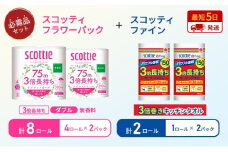 【特別寄附額/岩沼市オリジナル】キッチンペーパー 2パック入 スコッティ ファイン 1ロール 3倍 150カット トイレットペーパー ダブル 3倍 長持ち 4ロール入×2パック スコッティ フラワーパック 無香料 長持ち 防災 災害 日用品 生活用品 生活必需品 [№5704-1760]