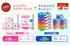 ティッシュ クリネックス ティシュー 5箱入×4パック トイレットペーパー ダブル 3倍 長持ち 4ロール入×4パック スコッティ フラワーパック 無香料 長持ち 防災 災害 日用品 生活用品 生活必需品 [№5704-1784]