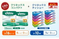 ティッシュ クリネックス ティシュー 5箱入×2パック トイレットペーパー ダブル 1.5 倍巻き 8ロール入×2パック クリネックス コンパクト 無香料 長持ち 防災 災害 日用品 生活用品 生活必需品 [№5704-1788]