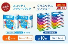 ティッシュ クリネックス ティシュー 5箱入×2パック トイレットペーパー シングル フラワーパック 3倍長持ち 4ロール×2パック 香り付き 長持ち 防災 災害 日用品 生活用品 生活必需品 [№5704-1792]