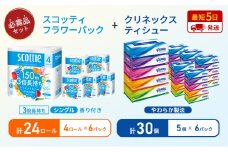 ティッシュ クリネックス ティシュー 5箱入×6パック トイレットペーパー シングル フラワーパック 3倍長持ち 4ロール×6パック 香り付き 長持ち 防災 災害 日用品 生活用品 生活必需品 [№5704-1796]