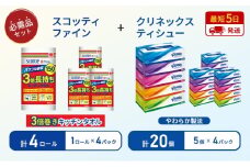 ティッシュ クリネックス ティシュー 5箱入×4パック キッチンペーパー 4パック入 キッチンタオル スコッティ ファイン 1 ロール 3倍 150カット 長持ち 防災 災害 日用品 生活用品 生活必需品 [№5704-1800]