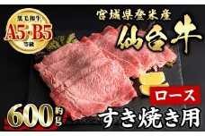 仙台牛 ロース すき焼き用 約600g 登米市産 牛肉 お肉 にく 宮城県産 国産【有限会社小竹精肉店】tm008