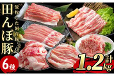 田んぼ豚セット 計1.2kg (200g×6種)  豚肉 肉 お肉 冷凍 にく 登米市産 ロース バラ モモのスライス 肩焼肉用 細切れ ひき肉 【株式会社いなほ】tm268