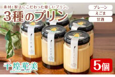 プリン5個セット (計3種) ＜千煌華美＞ プレーン 甘酒 えごま 洋菓子 スイーツ デザート お菓子 食べ比べ てんさい糖 【有限会社魚文】tm096