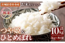 ＜先行予約！2025年10月以降順次発送予定＞≪令和7年産 新米≫  食べ比べ10kg (つや姫・ひとめぼれ 各5kg) 登米市産 お米 おこめ 米 コメ 白米 ご飯 ごはん おにぎり お弁当 【登米ライスサービス株式会社】tm152