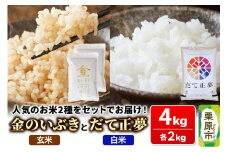 米【玄米】金のいぶき 1kg×2袋【白米】だて正夢 2kg×1袋（合計4kg）2品目 箱入り オリジナルセット