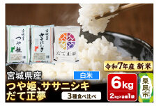 【新米受付】【ブランド米・食べ比べ】宮城県産 つや姫・ササニシキ・だて正夢 令和7年産 白米 2kg×3品種