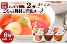  スープ レンジ 2分 ごろっと 具材の洋食 スープセット 国産野菜 合計 6食 ( 3種×2袋)  常温保存 個包装 ポトフ スープカレー シチュー レトルト 国産 常温保存 惣菜 ローリングストック レンジアップ 防災 非常食 東松島市 宮城県 東松島市 オンラインワンストップ A