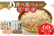 【令和6年産】 【新米】 ササニシキ・ ひとめぼれ （玄米）合計60kg 10kg×2種 食べ比べセット 3ヵ月定期便（20kg×3回） 【定期便】宮城県 東松島市 米 こめ オンラインワンストップ 対応 自治体マイページ V