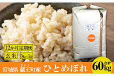 【12か月定期便】蔵王産　ひとめぼれ　玄米60kg（5kg×12回）　【04301-0401】