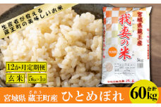 【12か月定期便】蔵王産　我妻の米（ひとめぼれ）　玄米60kg（5kg×12回）　【04301-0413】