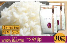 【3か月定期便】蔵王産　つや姫　精米30kg（5kg×2袋×3回）　【04301-0414】