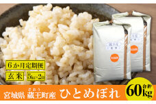 【6か月定期便】蔵王産　ひとめぼれ　玄米60kg（5kg×2袋×6回）　【04301-0424】