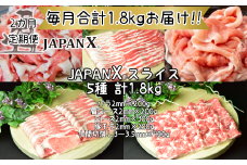 【定期便2か月】JAPAN X5種スライスセット1.8kg 【真空パック・ロース・肩ロース・バラ・モモ・小間】　【04301-0549】