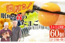 【3か月連続お届け】眠れる森のたまご　朝採れ卵60個   たまご タマゴ 卵 鶏卵 濃厚 こだわり 新鮮　【04301-0794】