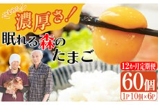【12か月連続お届け】眠れる森のたまご　朝採れ卵60個   たまご タマゴ 卵 鶏卵 濃厚 こだわり 新鮮　【04301-0796】