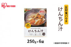 【防災】災対食パウチけんちん汁 250g×6袋 アイリスオーヤマ 惣菜 加工食品 レトルト 保存食 たくさん 野菜 油あげ 麩 煮込み 生野菜 備蓄 常温 5年 長期保存 可能 非常食 災害時 