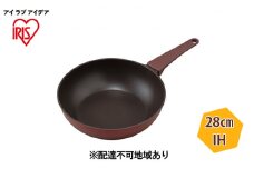 フライパン 取っ手一体型炒め鍋28cm IH DCP-I28 ルビーレッド アイリスオーヤマ