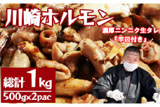 ［濃厚ニンニク生タレ『辛口付き』］川崎ホルモン総計1kg（500g×2p）　【04324-0261】