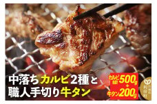 中落ちカルビ２種と職人手切り牛タン (カルビ計500g、牛タン200g)