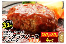 《定期便4ヶ月》ドドンと3.2kg！昔懐かしいトマト系デミグラスソースハンバーグ (160g×20個)×4回 肉 洋食 簡単 大容量 湯煎 湯せん 個包装