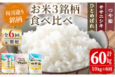 【令和7年産】＜6か月定期便＞特別栽培米 食べ比べ (ひとめぼれ ササニシキ つや姫) 合計60kg (10kg×6回) お米 おこめ 米 コメ 白米 ご飯 ごはん おにぎり お弁当 頒布会【農事組合法人若木の里】ta260