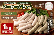 国産豚肉使用！大和町特産品ソーセージのセット(100g×10パック) 行者菜入り 大和ブラート 手作り あらびき 粗挽き 細挽き 肉 加工品 小分け 食べ比べ 冷蔵 おつまみ BBQ バーベキュー【有限会社コブレンツ】ta296