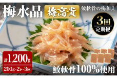 ＜3ヶ月定期便＞梅水晶 梅高貴(鮫軟骨100%使用) 計1,200g(400g×3回) サメ軟骨 梅和え 梅肉 梅干し おつまみ 珍味 海鮮 頒布会【株式会社仙台ミンミン】ta407