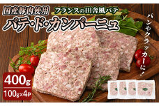 国産豚肉使用！パテドカンパーニュ 400g (100g×4パック) テリーヌ パテ シャルキュトリ パン クラッカー 豚レバー 手作り  ワインのおつまみに 肉 加工品 小分け 冷蔵  【有限会社コブレンツ】ta397
