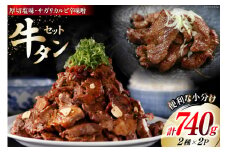 肉 牛タン 厚切 塩味 120g×2・牛タン サガリカルビ 辛みそ 250g×2 計740g [佐利 宮城県 南三陸町 30ag0009] 精肉 牛肉 牛 牛たん タン塩 サガリ 牛タンサガリ カルビ 厚切り 味付き 焼肉 焼き肉 BBQ 小分け 冷凍