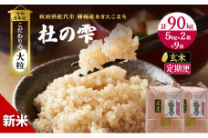 新米 米 お米 《定期便9ヶ月》【玄米】秋田県産 あきたこまち あきた種梅産こまち 杜の雫 こだわりの大粒 10kg（5kg×2袋）×9回 合計90kg