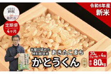 《定期便4ヶ月》 新米 玄米 特別栽培米 秋田県産 あきたこまち 米屋が認めたお米 「かとうくん」20kg（5kg×4袋）×4回 合計80kg
