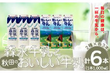 森永と秋田のおいしい牛乳各１０００ｍｌ×３全６本　45P7803