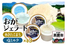 おがジェラート（男鹿産あきたこまち・男鹿の塩ミルク）ジェラートセット各3個（計6個）