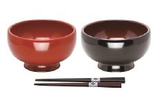 川連漆器 夫婦稲庭うどん椀 箸付き【(株)阿部健吉商店】[D5301]