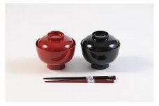 川連漆器 夫婦雑煮椀 箸付き【(株)阿部健吉商店】[D5302]