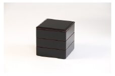 川連漆器 6寸5分角三段重 溜内古代朱【(株)阿部健吉商店】[E5301]
