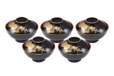 川連漆器 加賀丸吸物椀菊5客組【(株)阿部健吉商店】[E5303]