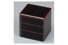 川連漆器 5寸角三段重 溜内古代朱【(株)阿部健吉商店】[I5301]