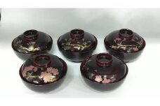 川連漆器 多用大椀・桜開花揃 ５客組【井上漆器店】[F5903]