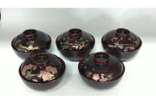 川連漆器 多用大椀・桜開花揃 ５客組【井上漆器店】[F5903]