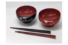 川連漆器 福汁椀 夫婦桜 塗分け箸セット【秋田県漆器工業協同組合】[H5403]