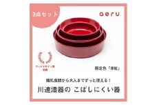 aeru 川連漆器のこぼしにくい器 3点セット 赤紅【(株)和える】[F15602]