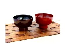 川連漆器 夫婦鉄鉢椀（本溜内黒・皆朱）紙箱入【(株)佐藤商事】[H2-5501]
