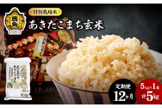 【定期便】令和6年産 特別栽培米「花輪ばやし（あきたこまち）」玄米 5kg × 12ヶ月 毎月配送【安保金太郎商店】