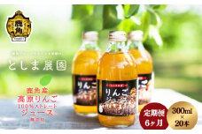 鹿角産 高原りんごジュース 300ml×20本【6ヶ月定期便】【としま農園】 りんごジュース リンゴジュース りんご 林檎 リンゴ 国産 秋田県産 鹿角市産 無添加 完熟 濃厚 秋田県 秋田 あきた 秋田県産 鹿角市 鹿角 かづの